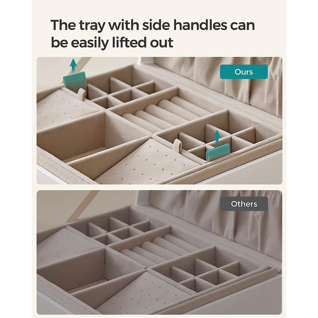 2-Layer Jewelry Box with Handle and Removable Jewelry Tray