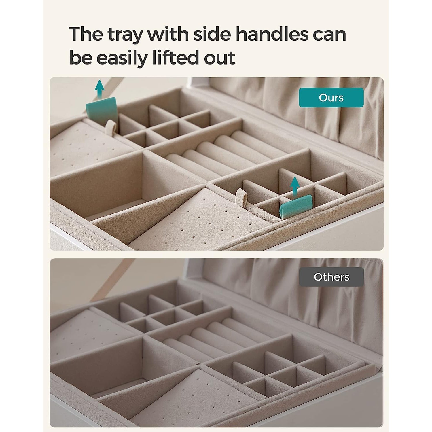2-Layer Jewelry Box with Handle and Removable Jewelry Tray