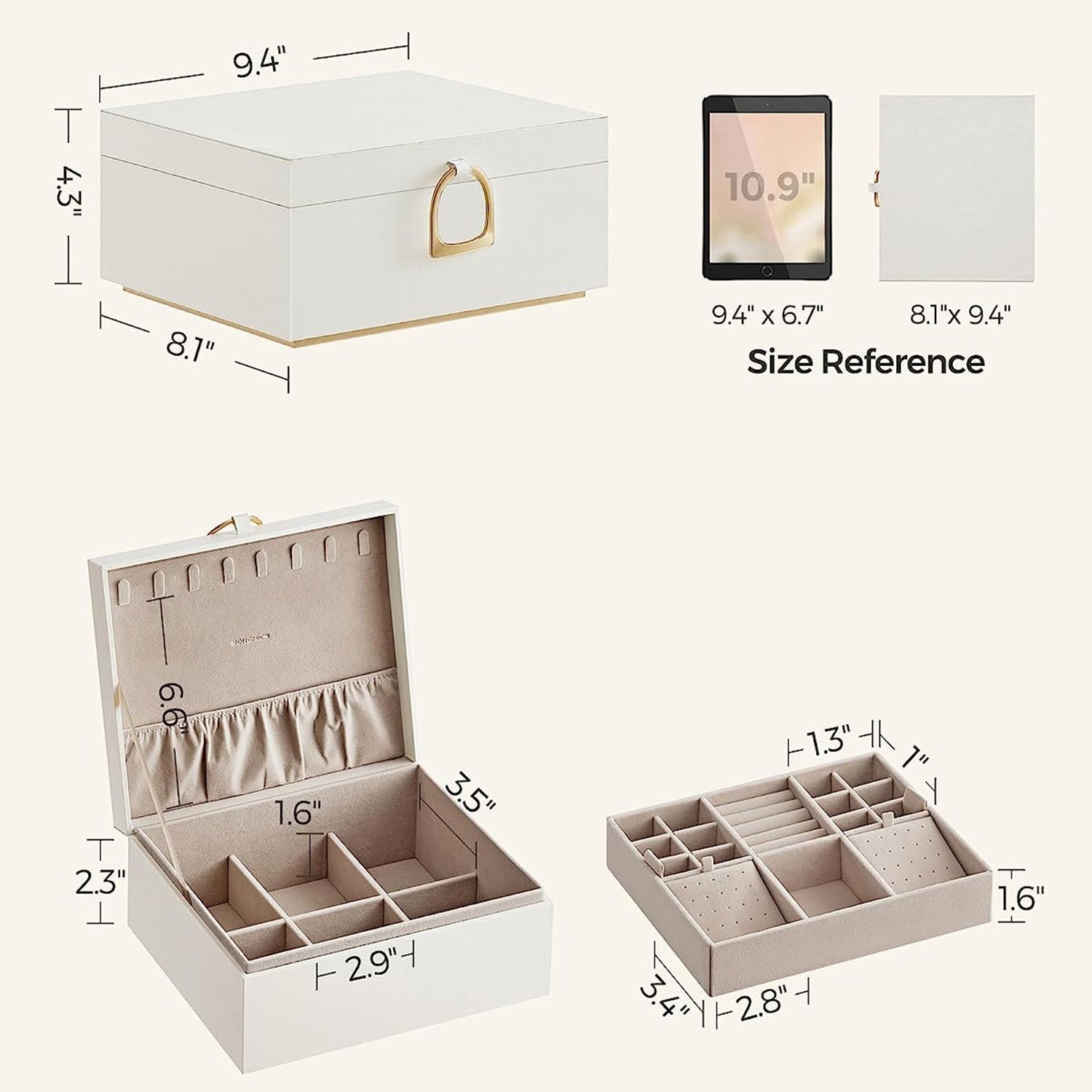 2-Layer Jewelry Box with Handle and Removable Jewelry Tray