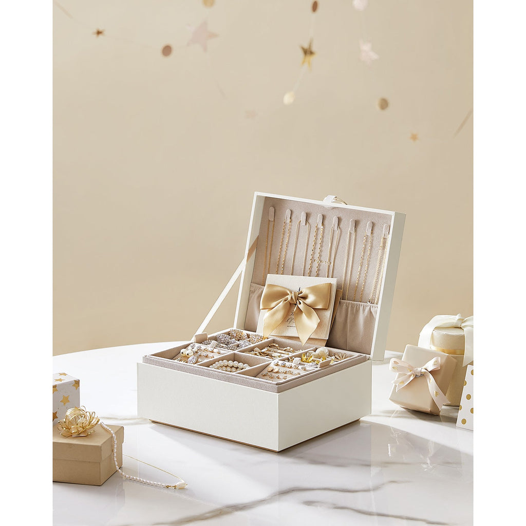 2-Layer Jewelry Box with Handle and Removable Jewelry Tray