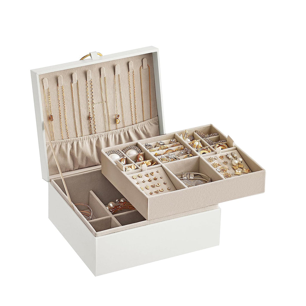 2-Layer Jewelry Box with Handle and Removable Jewelry Tray
