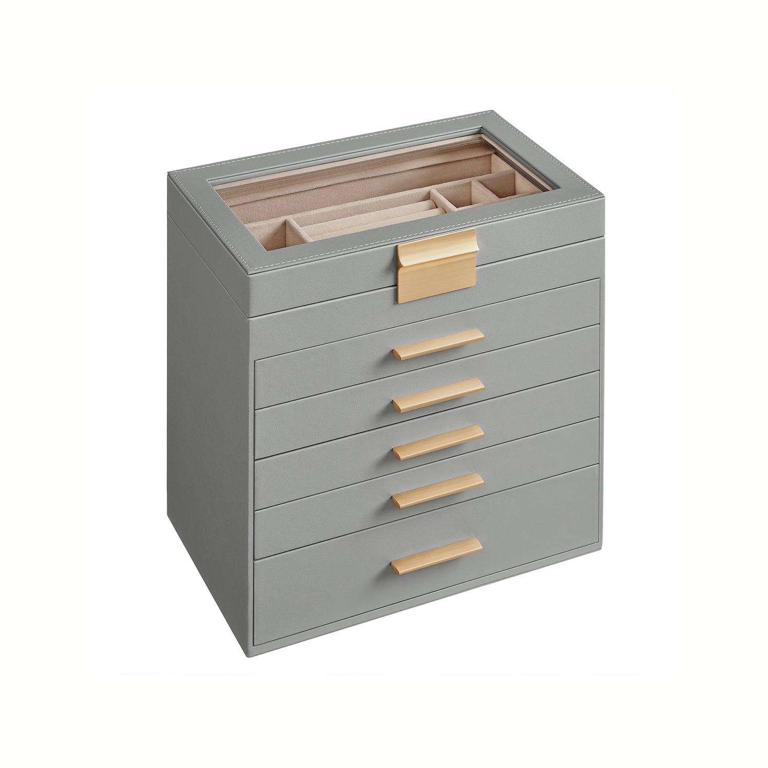 6-Layer Jewelry Box with Glass Lid for Big Jewelry