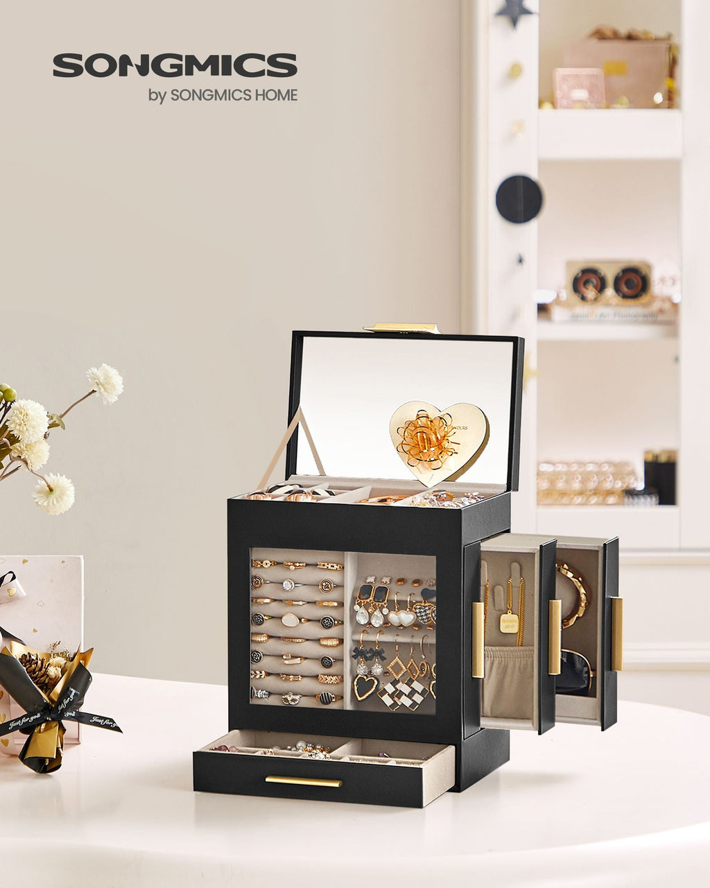 5-Layer Jewelry Organizer with 3 Side Drawers