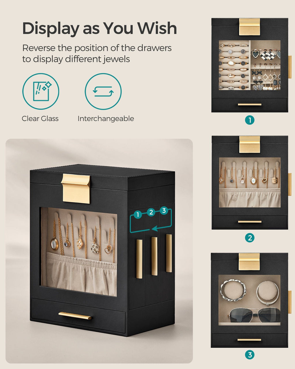 5-Layer Jewelry Organizer with 3 Side Drawers