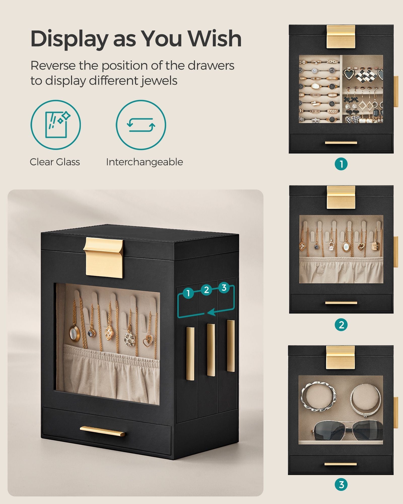 5-Layer Jewelry Organizer with 3 Side Drawers