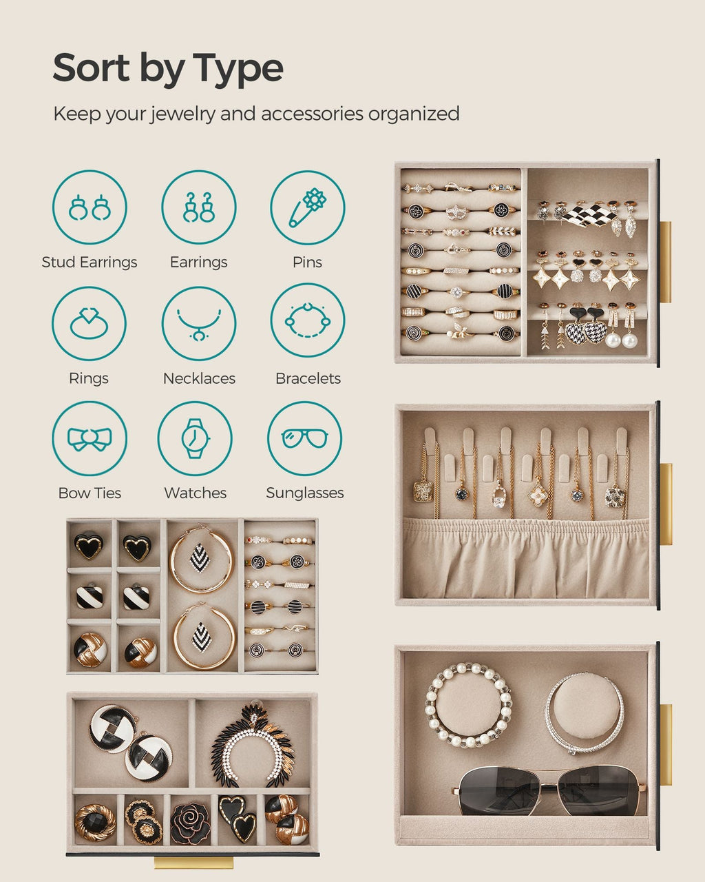 5-Layer Jewelry Organizer with 3 Side Drawers