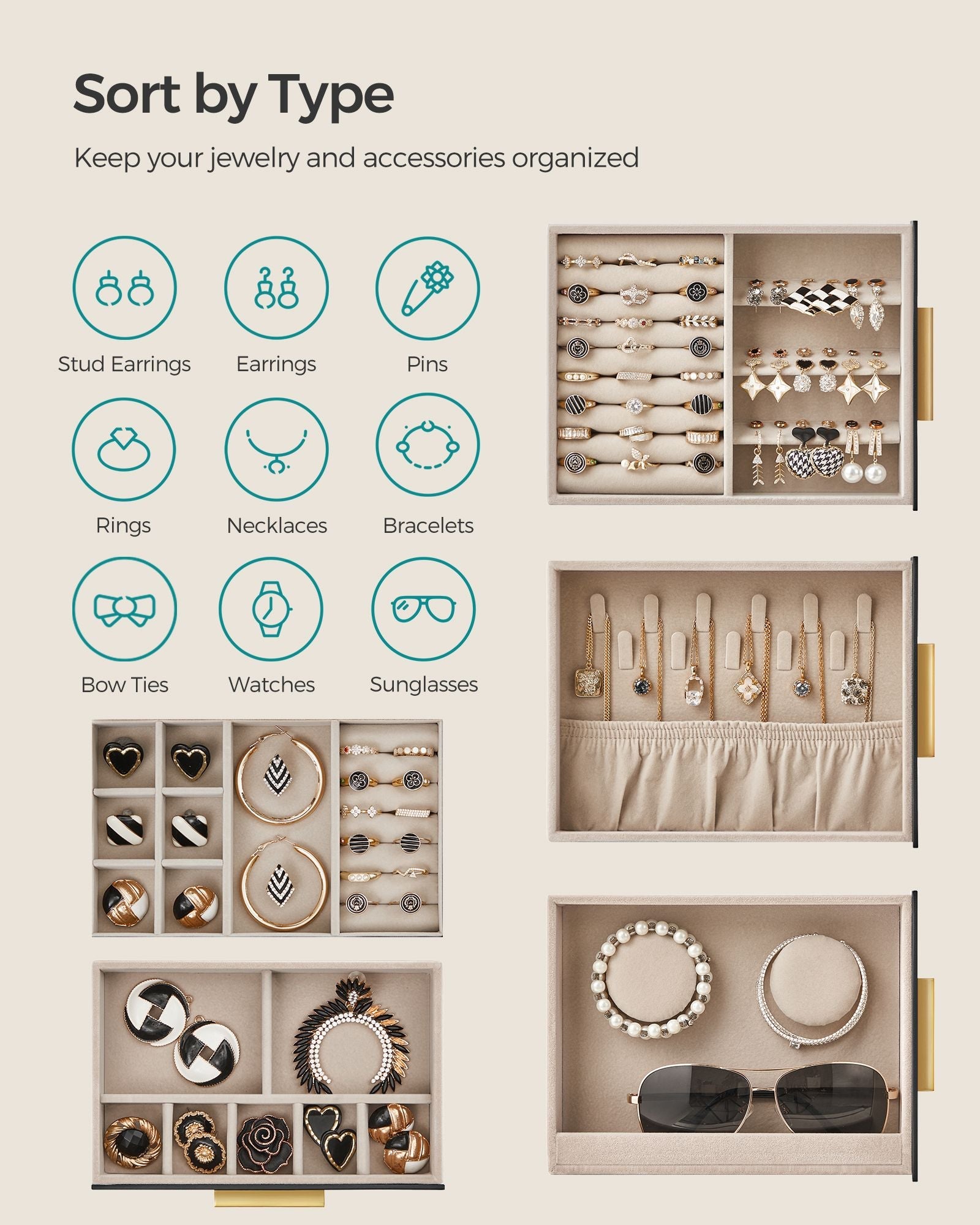 5-Layer Jewelry Organizer with 3 Side Drawers