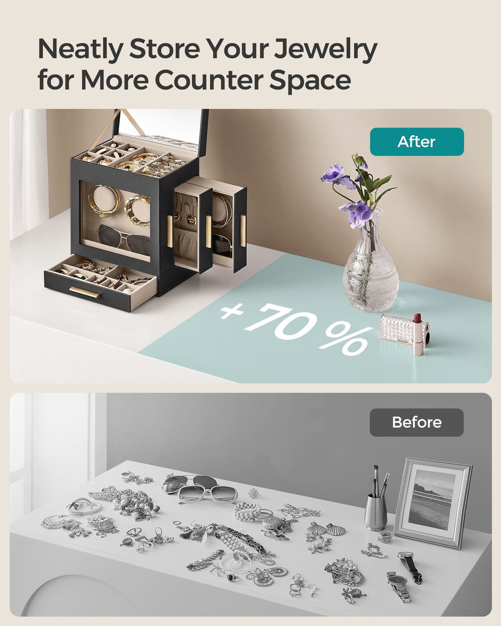 5-Layer Jewelry Organizer with 3 Side Drawers