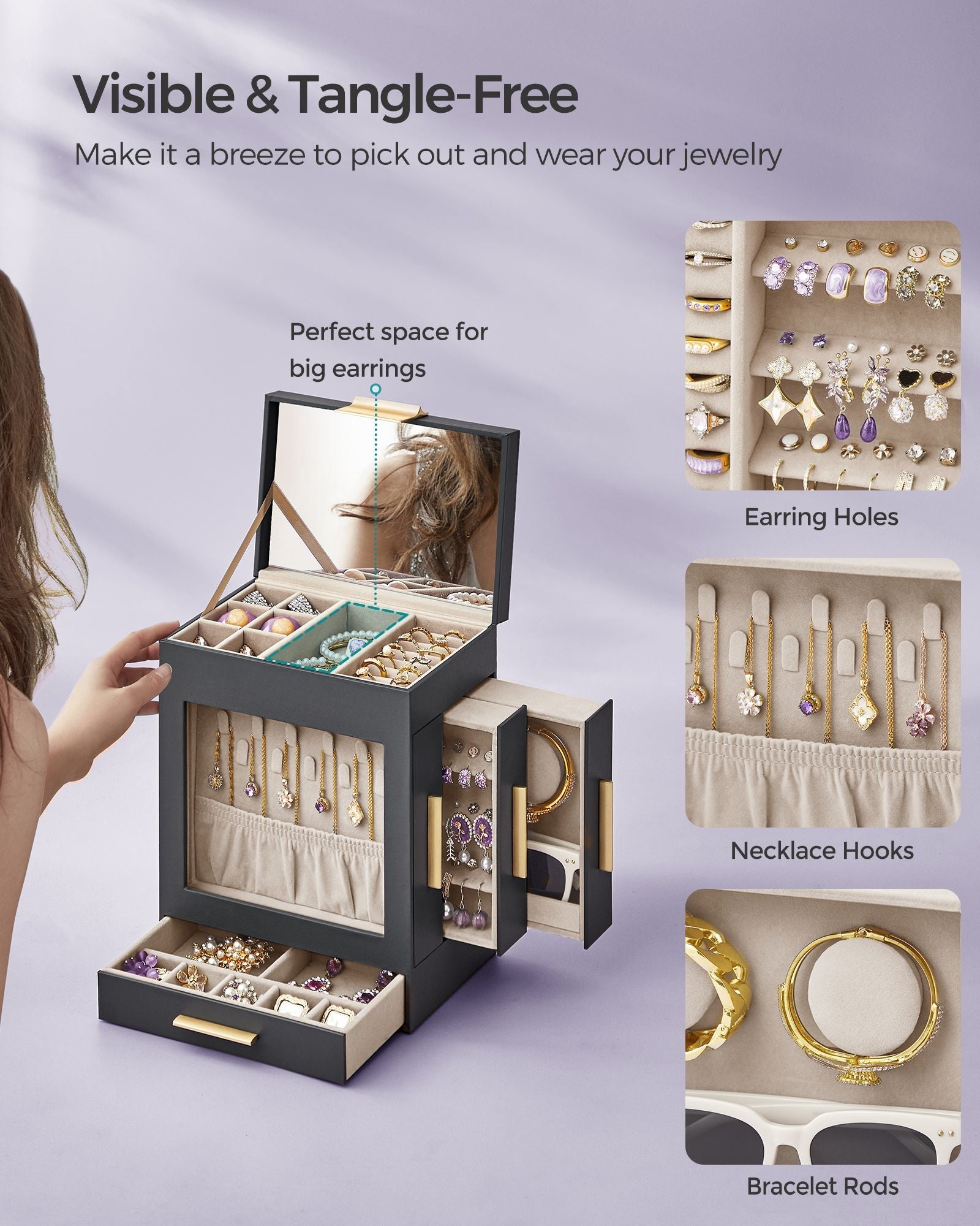 5-Layer Jewelry Organizer with 3 Side Drawers