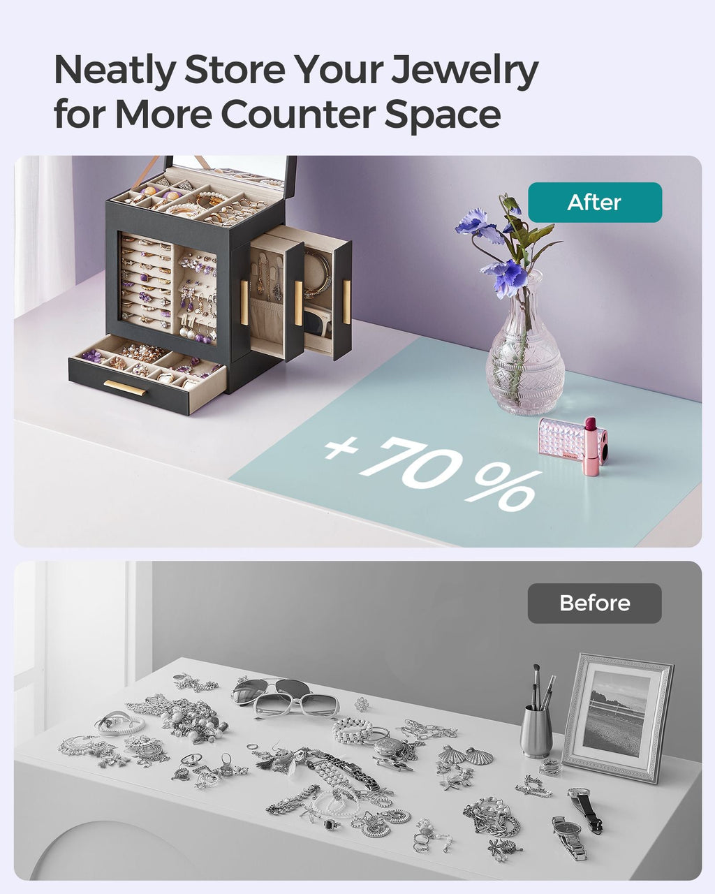 5-Layer Jewelry Organizer with 3 Side Drawers