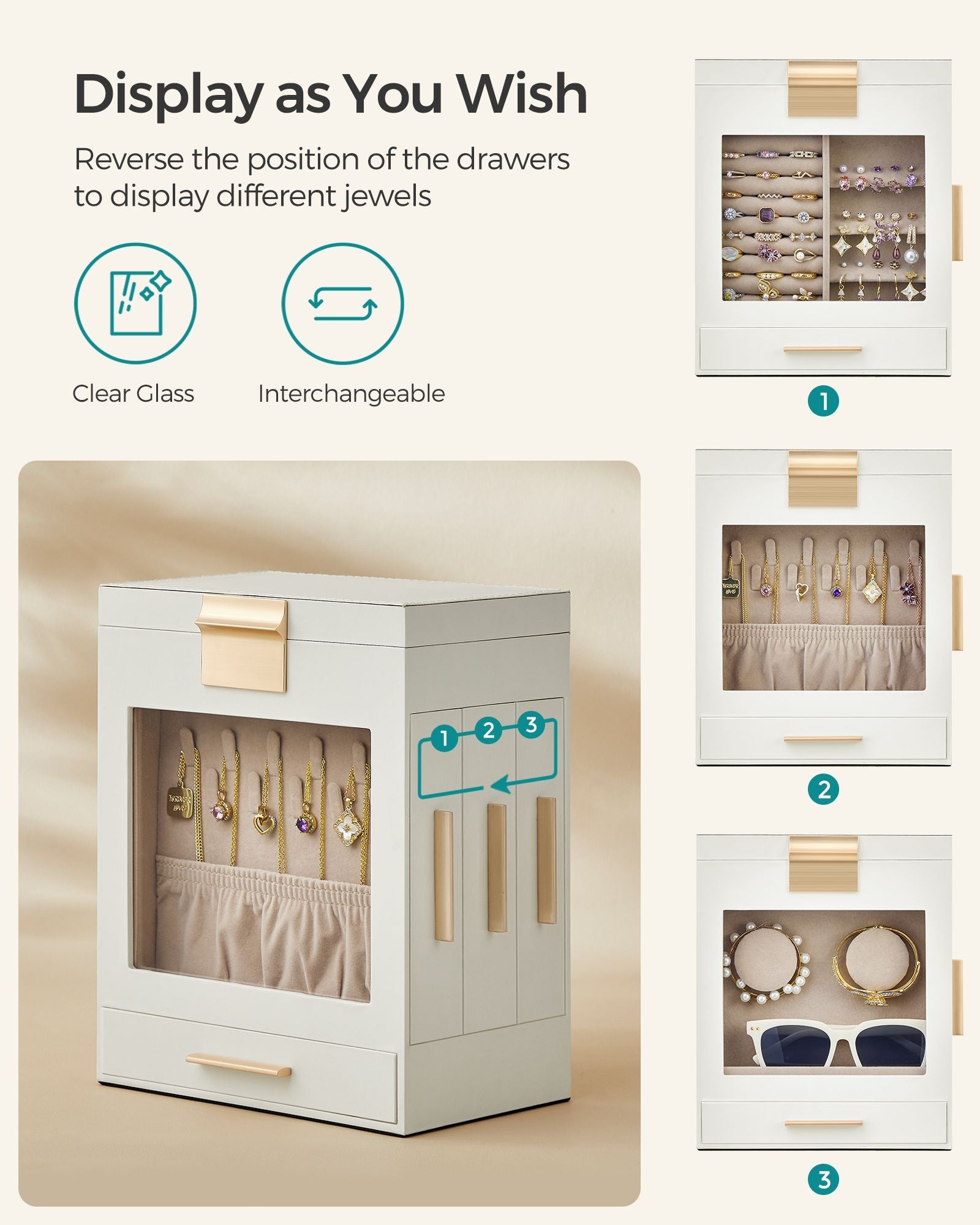 5-Layer Jewelry Organizer with 3 Side Drawers