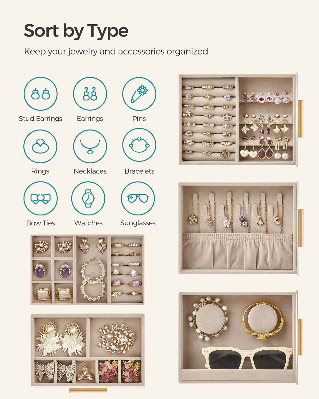 5-Layer Jewelry Organizer with 3 Side Drawers