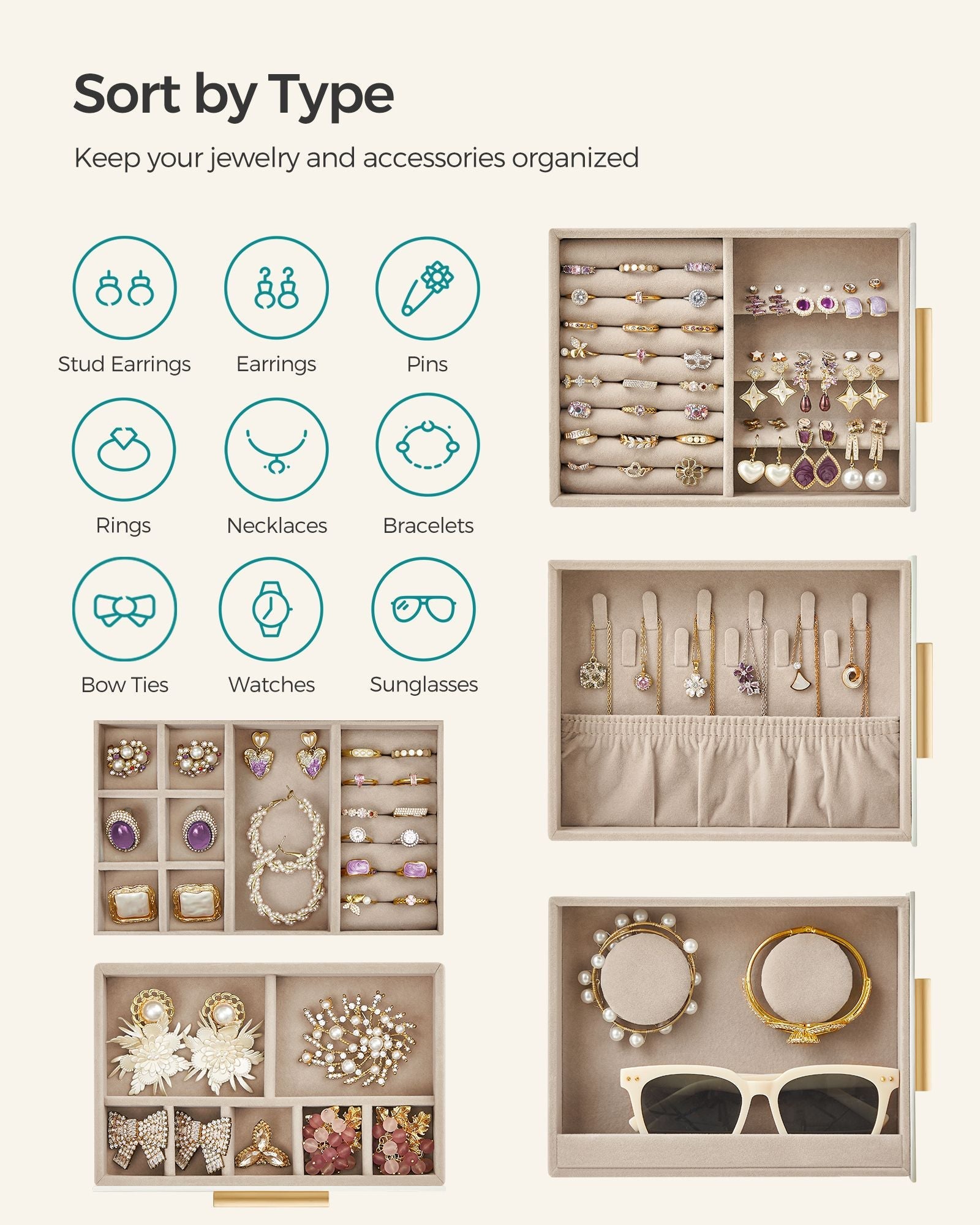 5-Layer Jewelry Organizer with 3 Side Drawers