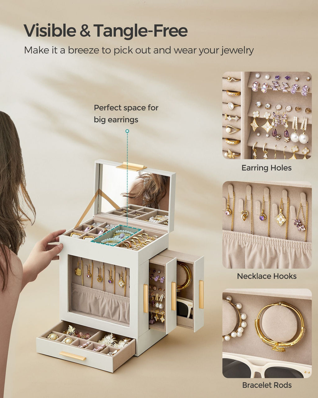5-Layer Jewelry Organizer with 3 Side Drawers