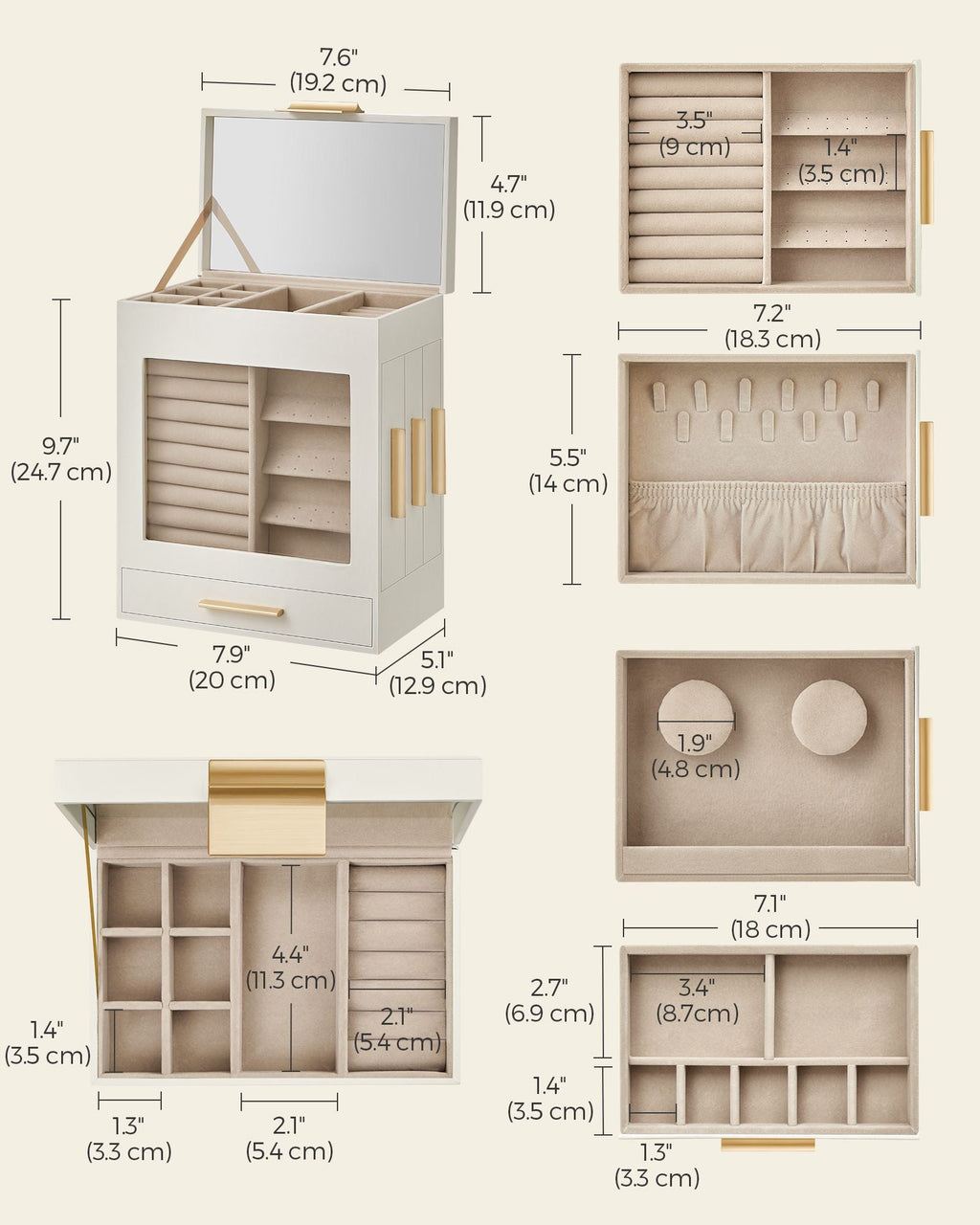 5-Layer Jewelry Organizer with 3 Side Drawers