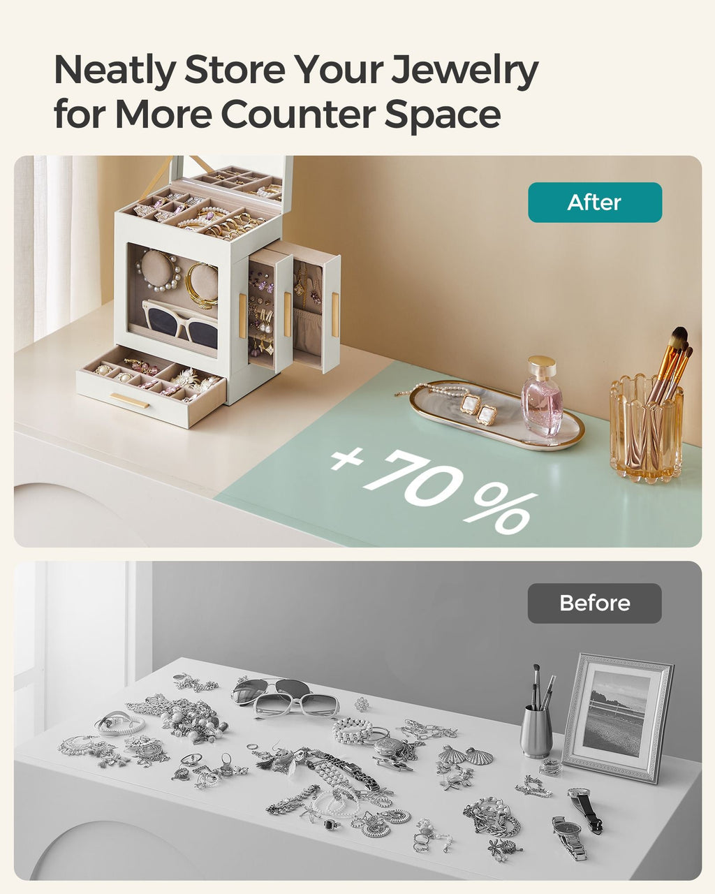 5-Layer Jewelry Organizer with 3 Side Drawers