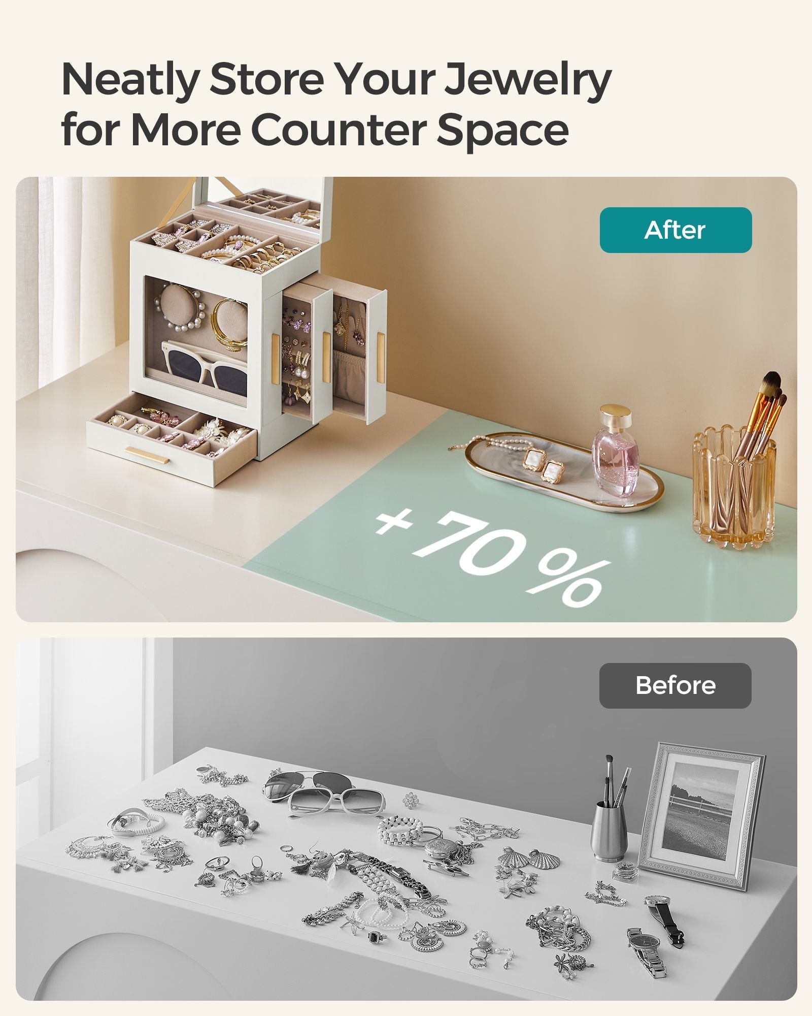 5-Layer Jewelry Organizer with 3 Side Drawers
