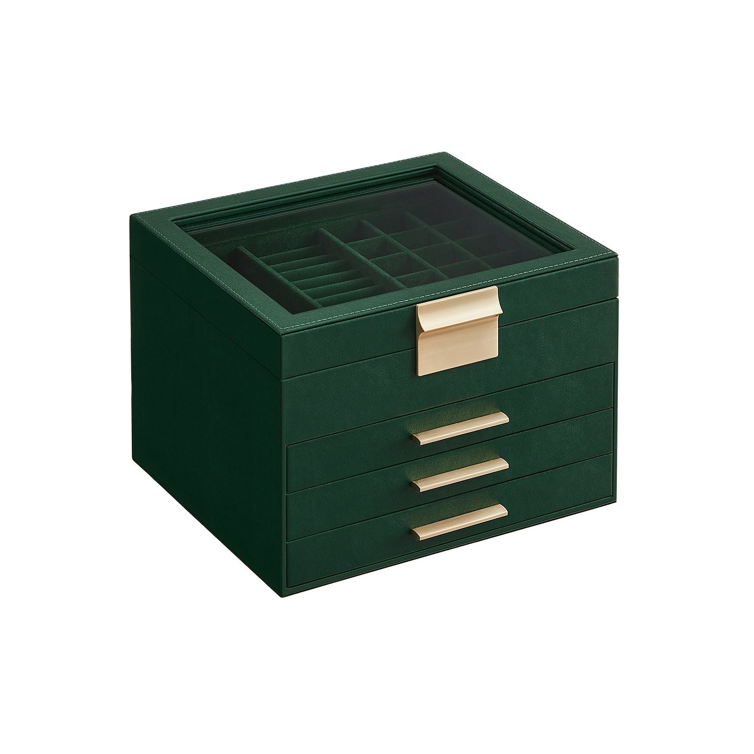 4-Layer Jewelry Box with Glass Lid, 3 Drawers