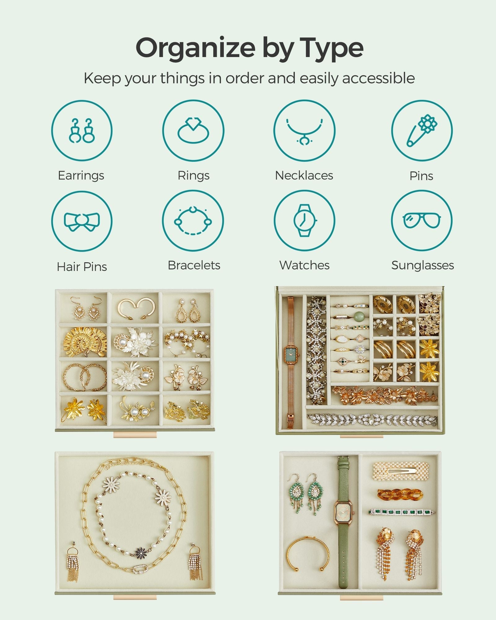 4-Layer Jewelry Box with Glass Lid, 3 Drawers