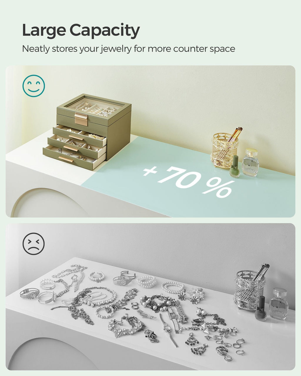 4-Layer Jewelry Box with Glass Lid, 3 Drawers