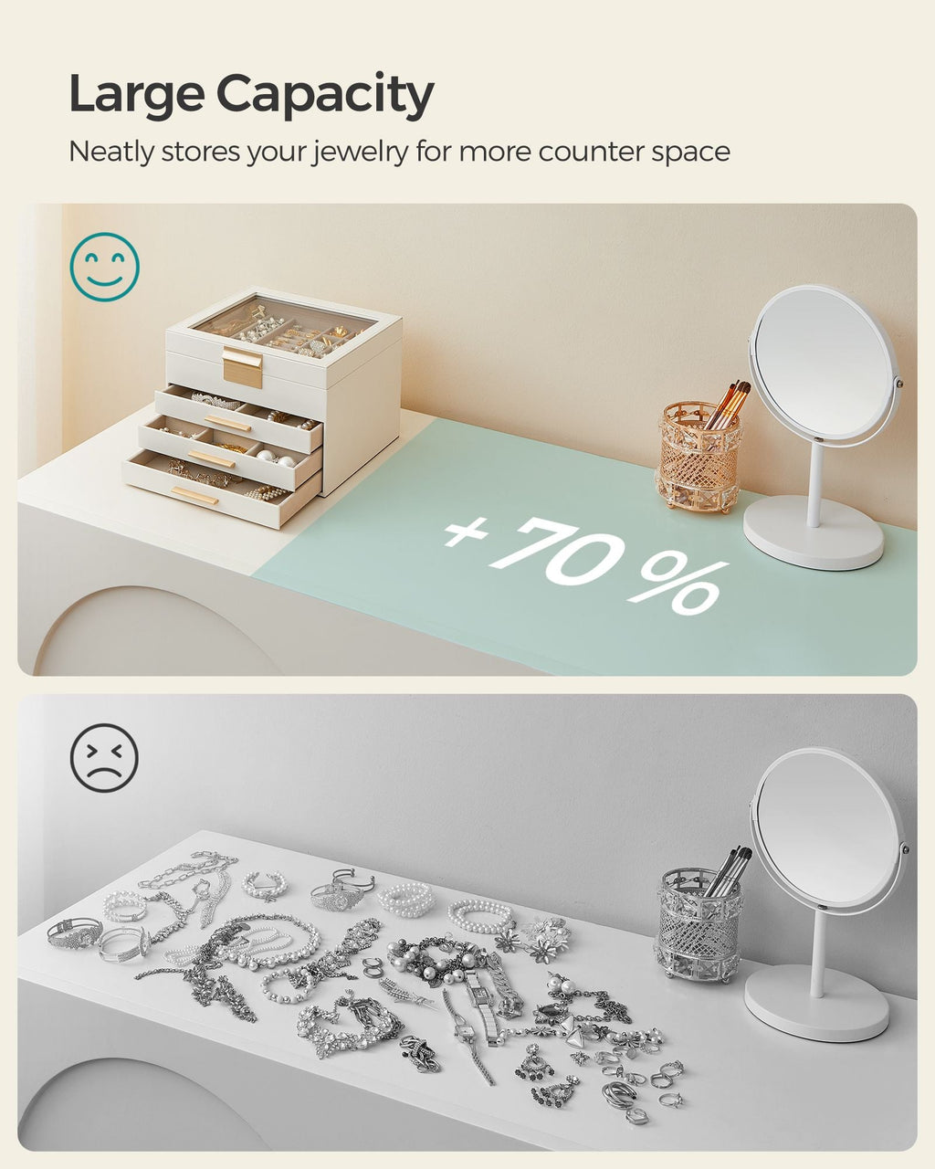 4-Layer Jewelry Box with Glass Lid, 3 Drawers