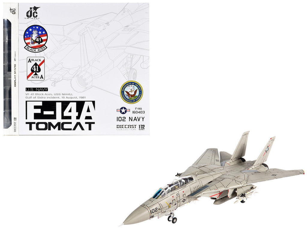 Grumman F-14A Tomcat Fighter Aircraft "VF-41 Black Aces USS Nimitz Gulf of Sidra" (1981) United States Navy 1/72 Diecast Model by JC Wings