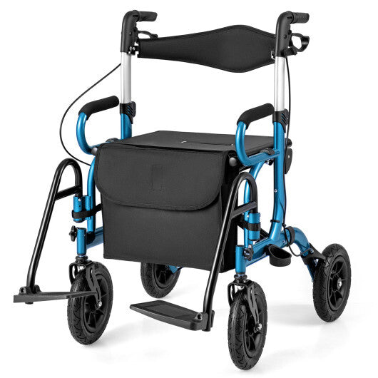 2-in-1 Foldable Rollator Walker with Seat abd 9 Inch Pneumatic Tires for Seniors-Red