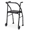 Lightweight Aluminum Mobility Walker for Seniors with 2 Wheels 5-Level Adjustable Height and Padded Seat-Black