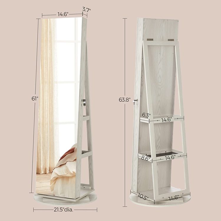6 LEDs Lockable Mirror Jewelry Cabinet, 360° Swivel Jewelry Organizer, Standing Jewelry Armoire