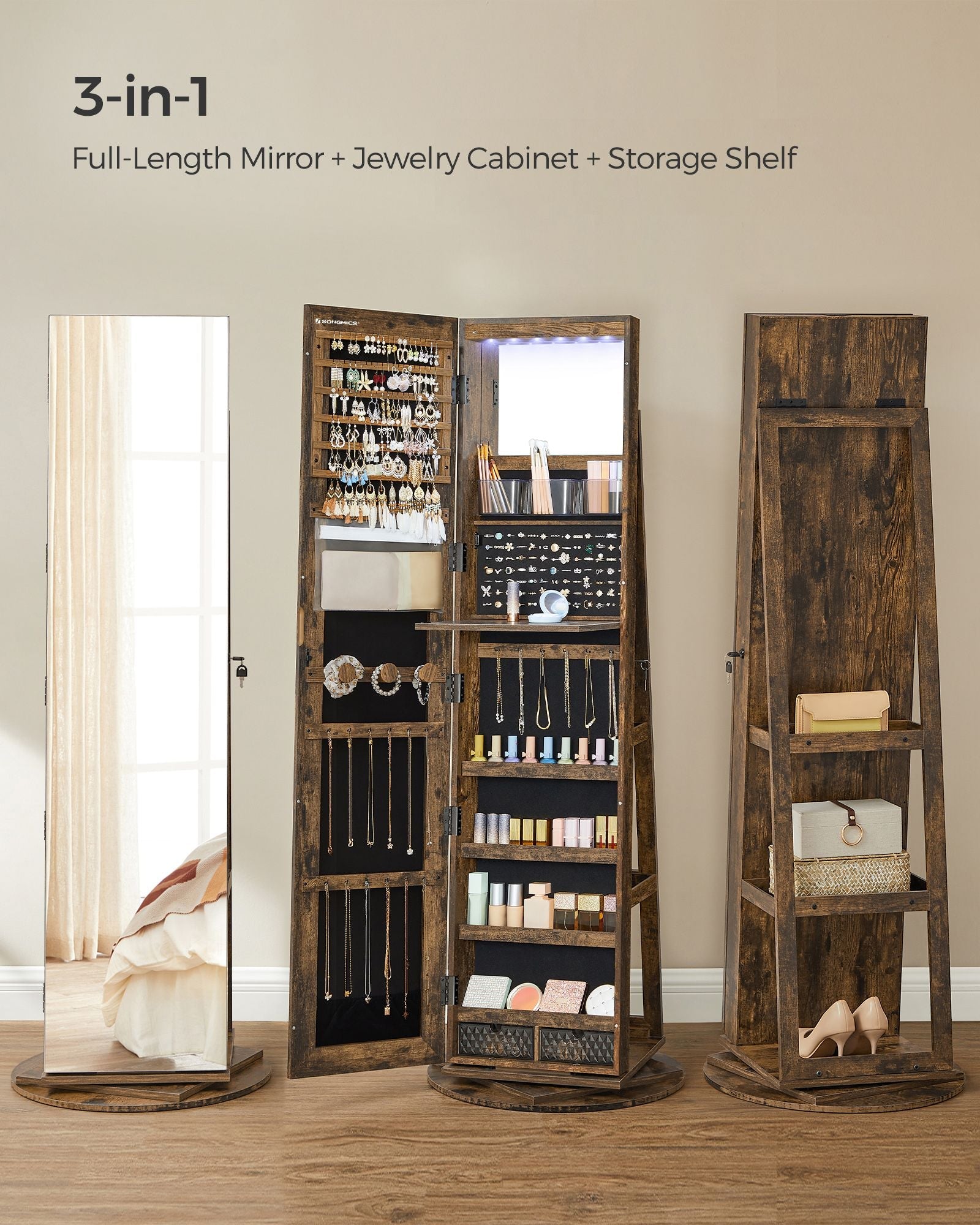 61-Inch Jewelry Cabinet with Lights