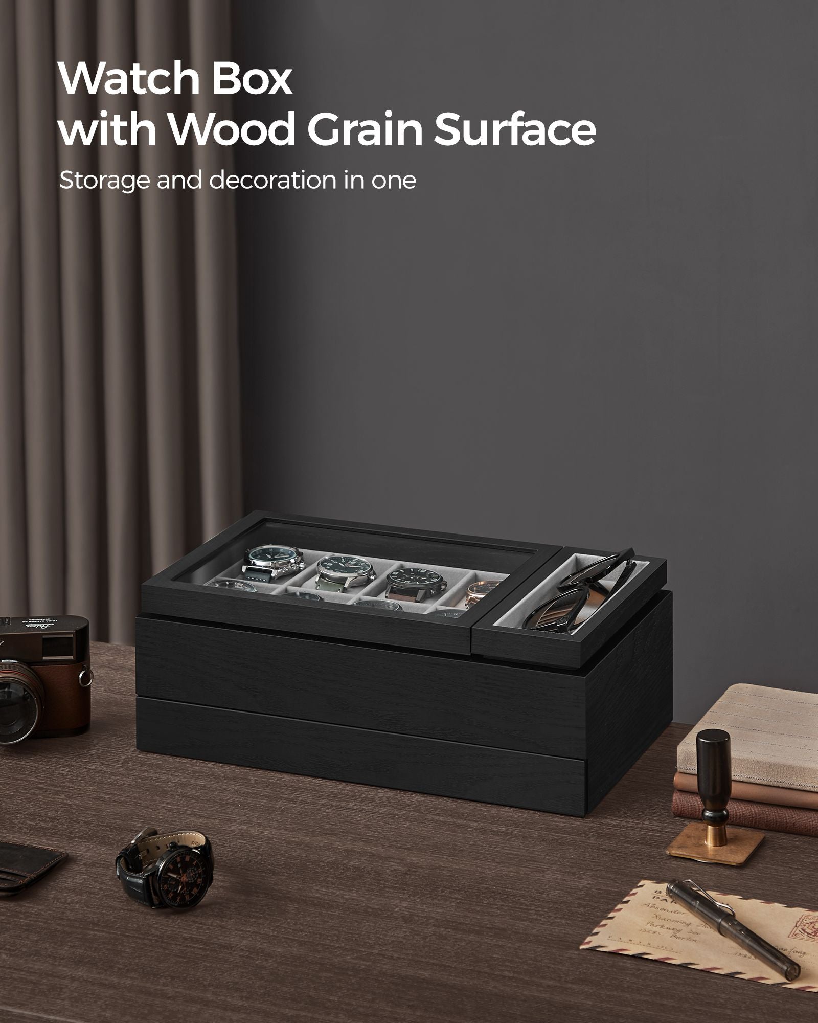 8-Slot Wooden Watch Box with Solid Wood Veneer