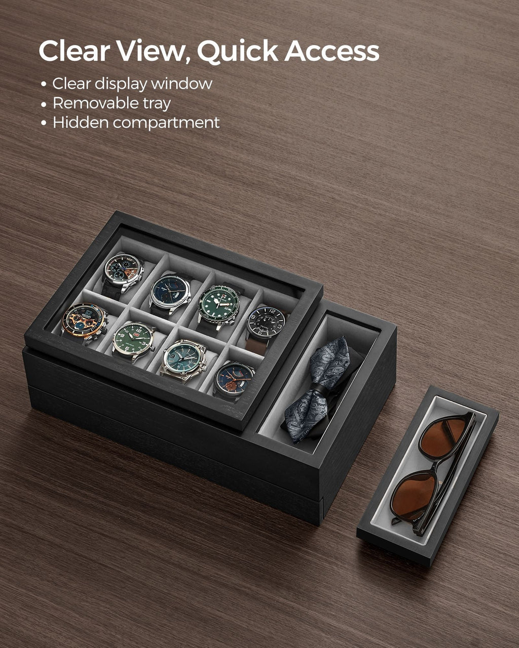 8-Slot Wooden Watch Box with Solid Wood Veneer