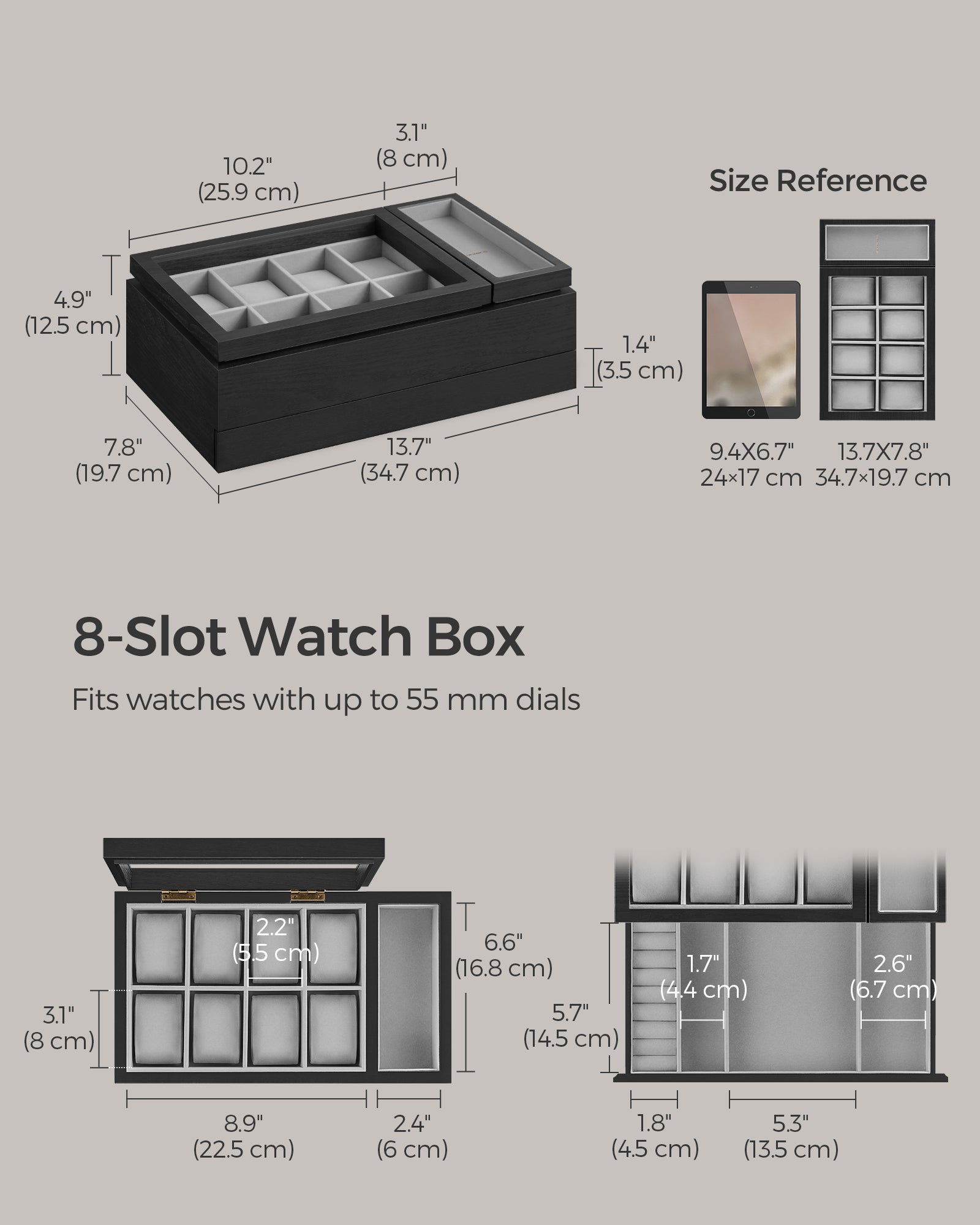 8-Slot Wooden Watch Box with Solid Wood Veneer