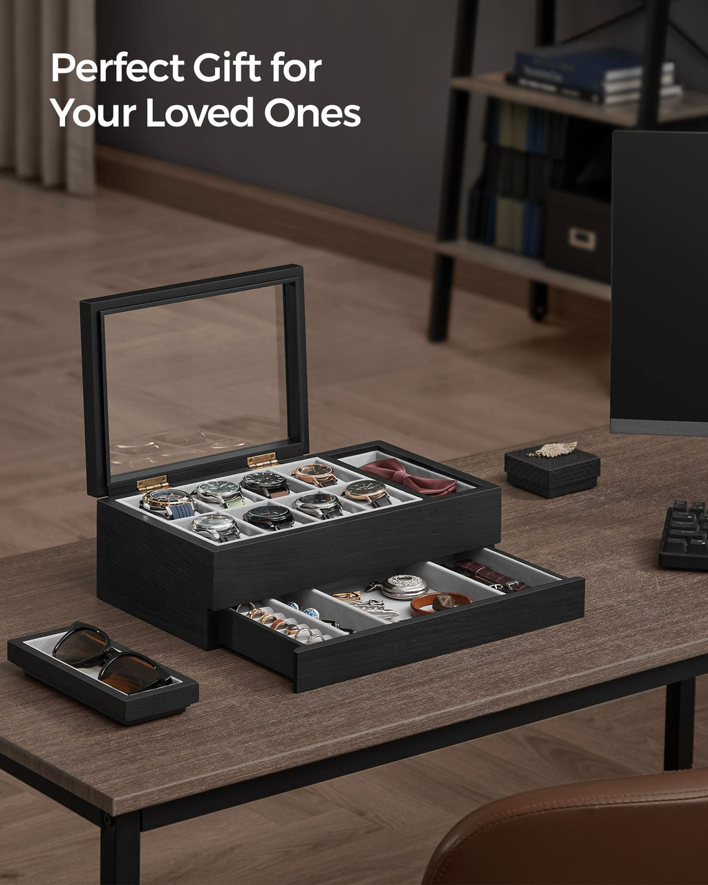 8-Slot Wooden Watch Box with Solid Wood Veneer
