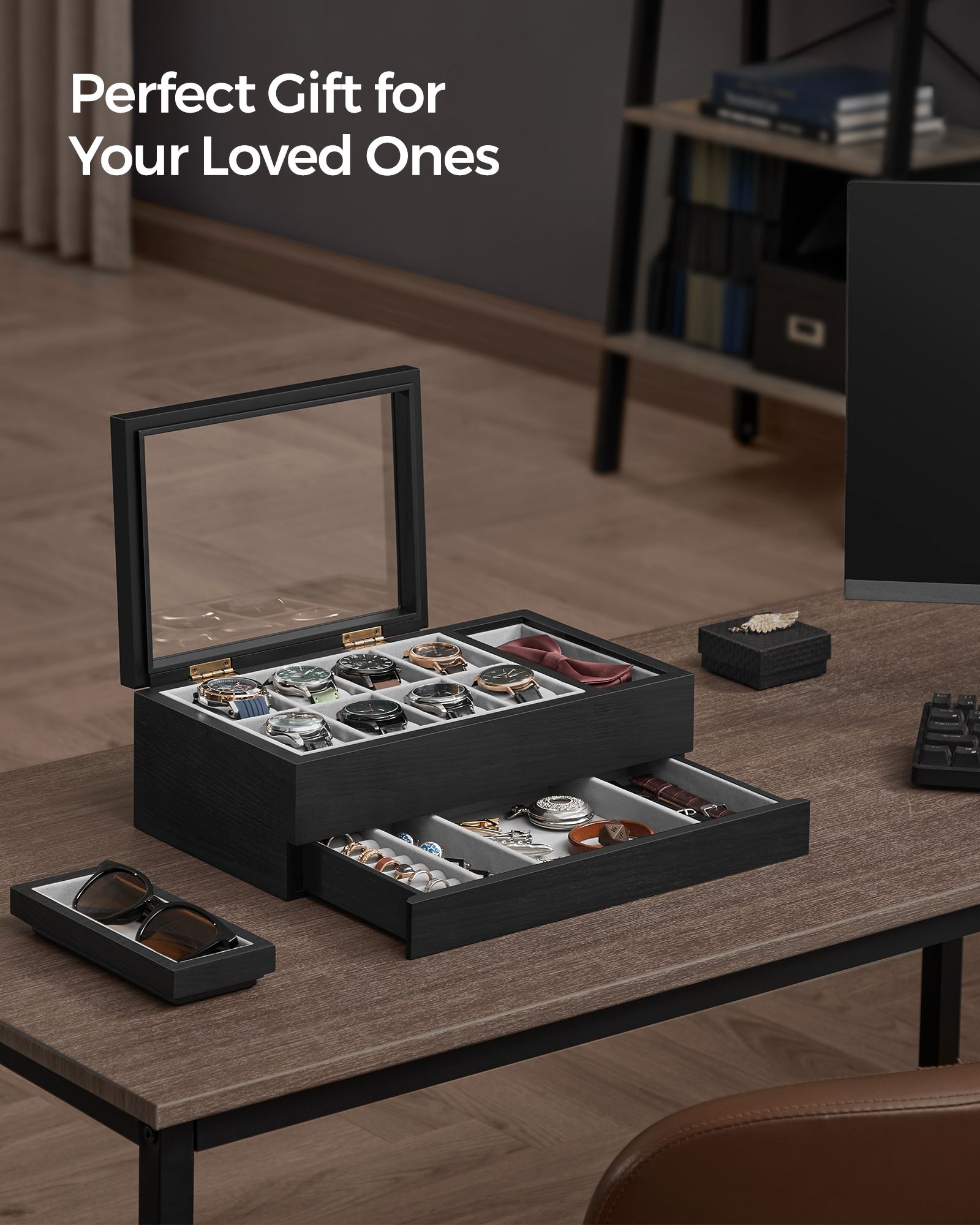 8-Slot Wooden Watch Box with Solid Wood Veneer