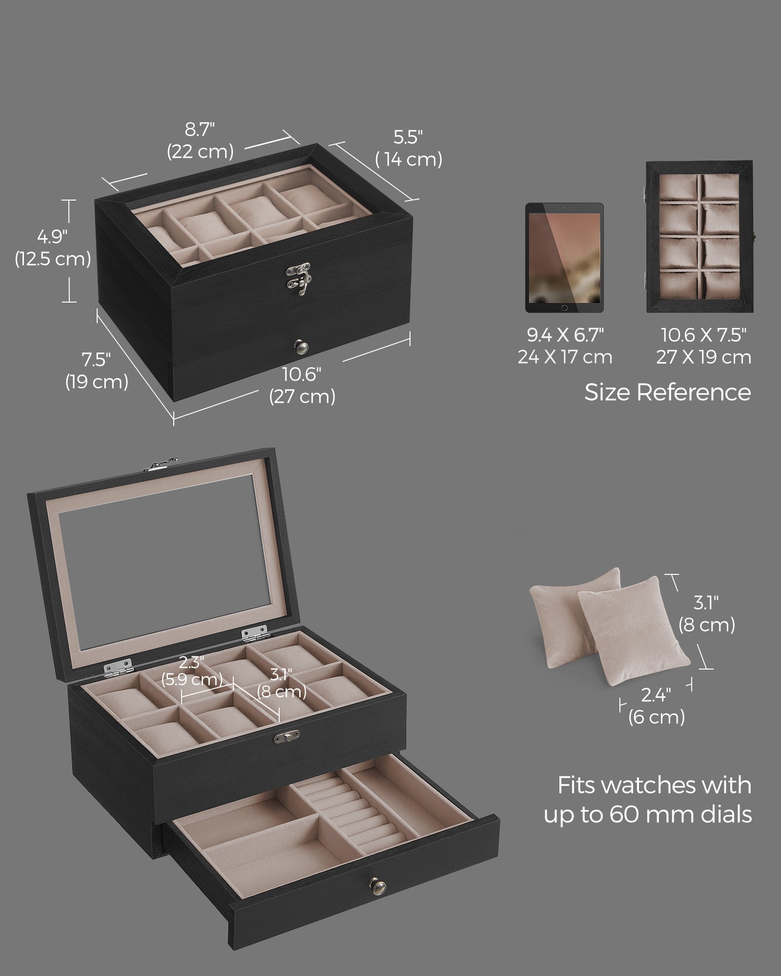 8-Slot Watch Box with Large Glass Lid