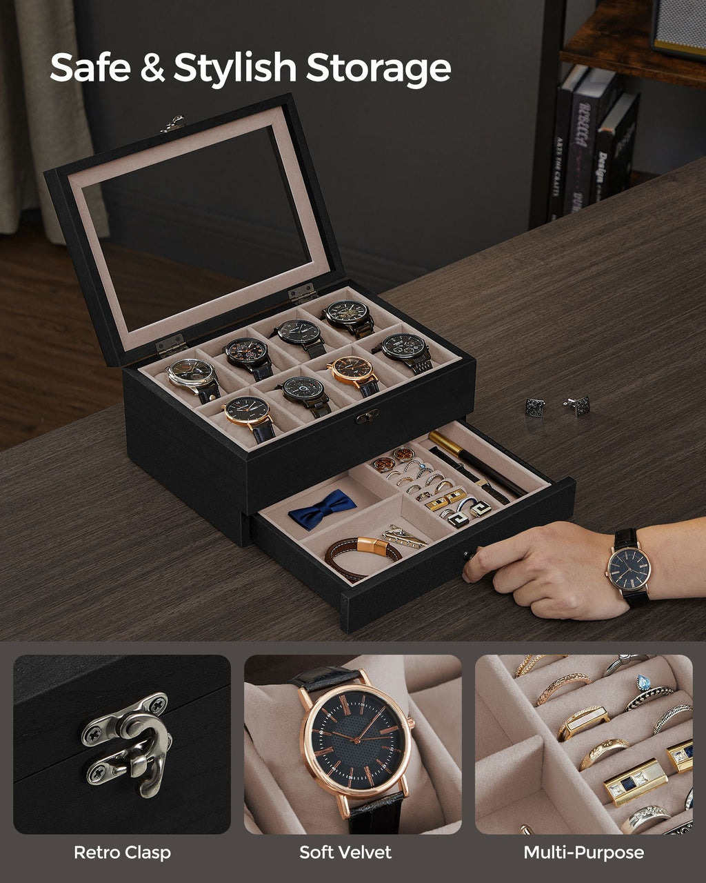 8-Slot Watch Box with Large Glass Lid