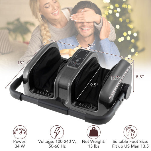 Foot and Calf Massager with Heat Shiatsu Deep Kneading Rolling Smart Electric Leg Massager-Black