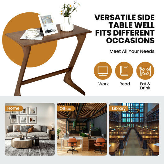Bamboo Z-Shaped Spacious Sofa Side Table with Space-Saving Tabletop-Natural