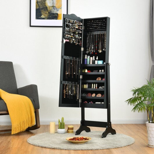 Mirrored Lockable Jewelry Cabinet Armoire Organizer Storage Box-Black - Color: Black