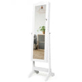 4-Angle Tilting Mirrored Lockable Jewelry Cabinet with Large Storage Capacity-White - Color: White