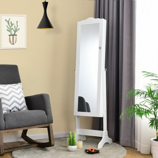 4-Angle Tilting Mirrored Lockable Jewelry Cabinet with Large Storage Capacity-White - Color: White
