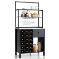 Kitchen Bakers Rack Freestanding Wine Rack Table with Glass Holder and Drawer-Black - Color: Black