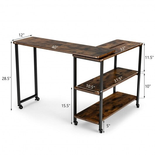 Large 360-Degree Free Rotating Sofa Side Table with Wheels and Storage Shelf-Rustic Brown