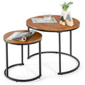 Set of 2 Modern Round Stacking Nesting Coffee Tables for Living Room-Light Brown - Color: Light Brown