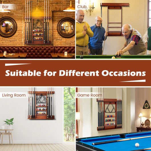 Wall-mounted Billiards Pool Cue Rack Only-Brown - Color: Brown