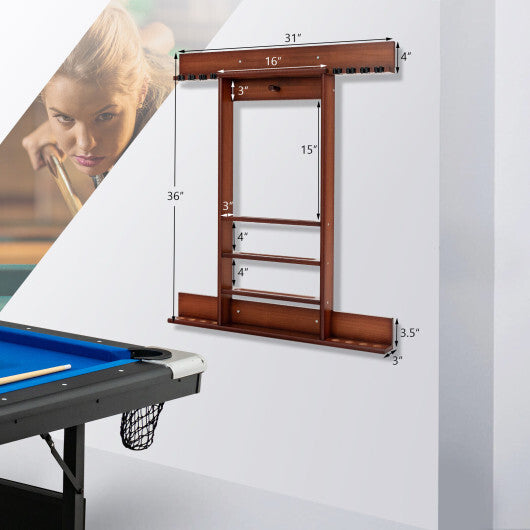Wall-mounted Billiards Pool Cue Rack Only-Brown - Color: Brown