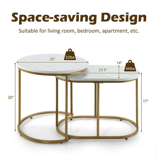 Modern Nesting Coffee Table Set of 2-White - Color: White