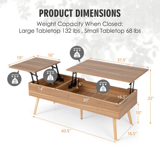 47 Inch Lift Top Coffee Table with 2 Hidden Compartments-Black