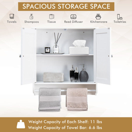 Wall Mounted Bathroom Storage Medicine Cabinet with Towel Bar-Brown